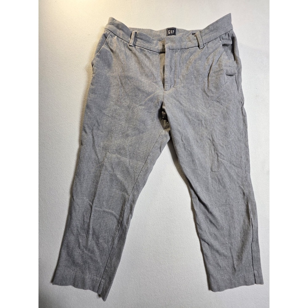 GAP Women's Pants Size 14 High Rise Slim Ankle‎ Gray Plaid Stretch Trousers